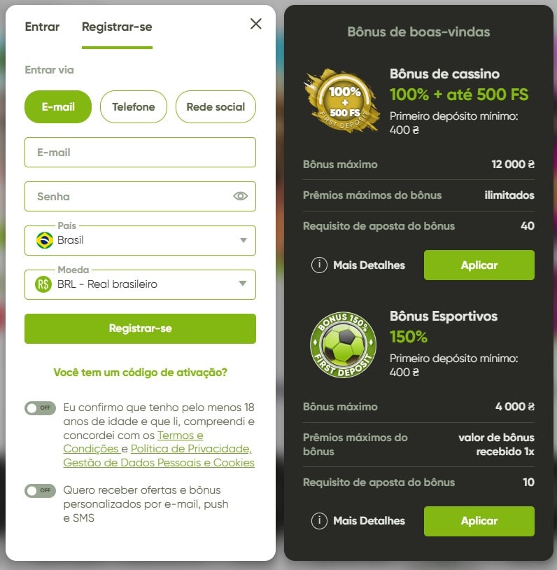 Processo de Registro no Fresh Casino